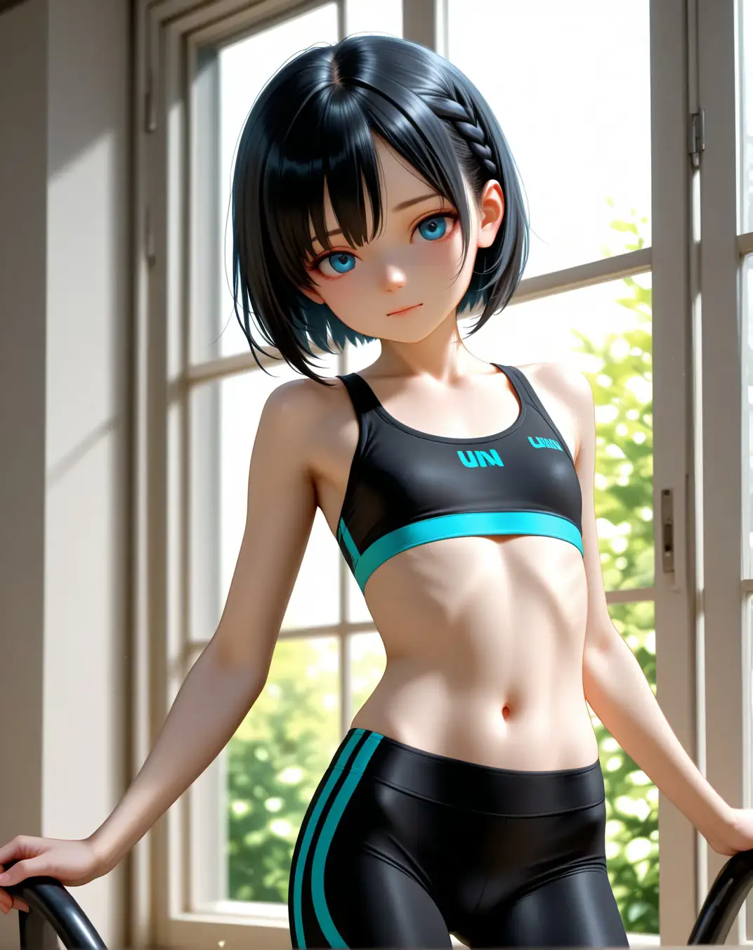 KI-generierter Anime-Charakter mit dunklem Haar im Tageslicht