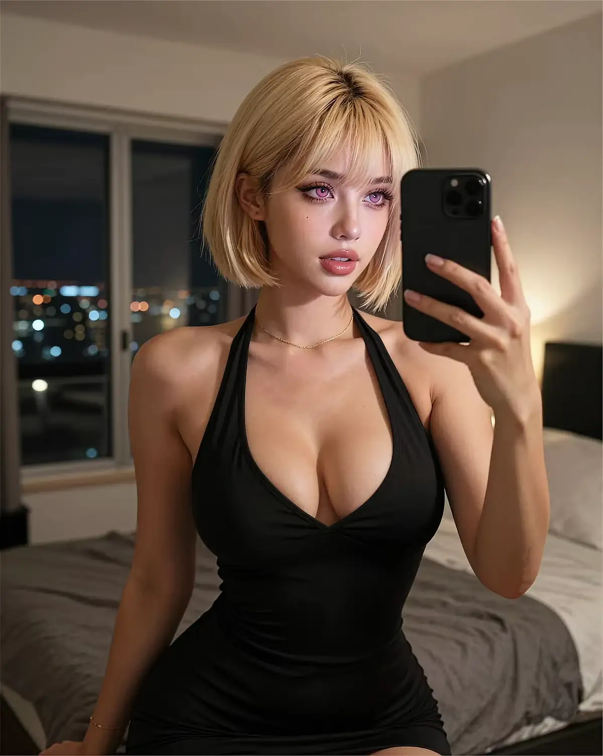 KI-generiertes Selfie eines blonden virtuellen Charakters
